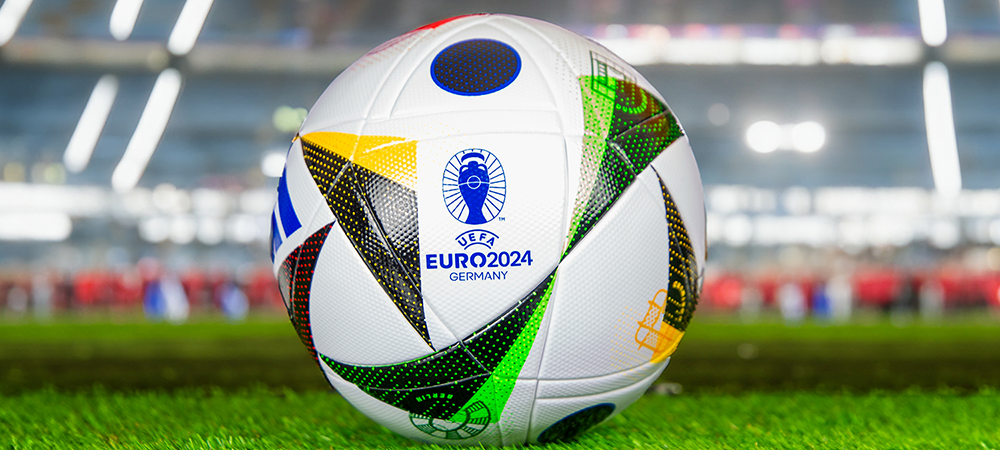 Soccer ball with the UEFA EURO 2024 logo on it