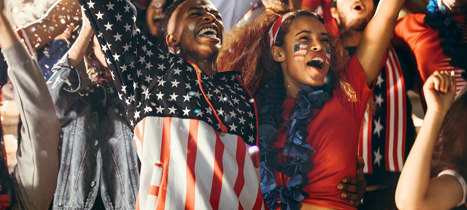 USA soccer fans celebrating while watching the World Cup